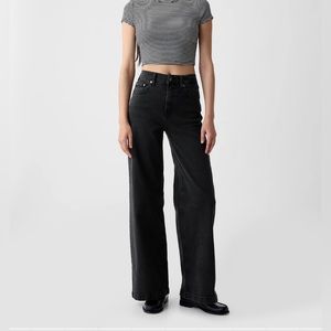 Gap High Rise Stride Wide-Leg Jeans - black- size 28R